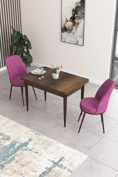 Canisa Concept Nil Serisi 70x110 Sabit Mutfak Masası Takımı Barok Desen Masa 2 Mor Sandalye ürün görseli 1