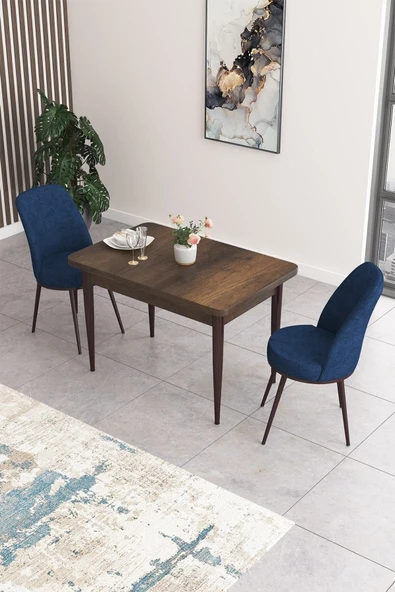Canisa Concept Nil Serisi 70x110 Sabit Mutfak Masası Takımı Barok Desen Masa 2 Lacivert Sandalye ürün görseli 1
