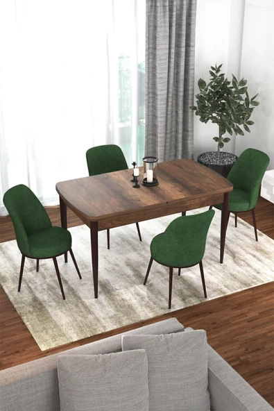 Canisa Concept Kor Serisi 70x114 Açılabilir Mutfak Masası Takımı Barok Desen Masa 4 Haki Yeşil Sandalye ürün görseli 1
