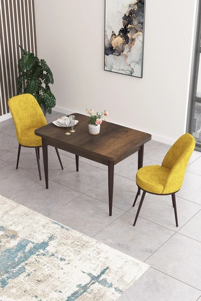 Canisa Concept Nil Serisi 70x110 Sabit Mutfak Masası Takımı Barok Desen Masa 2 Hardal Sandalye ürün görseli 1