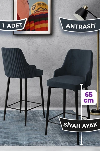 Canisa Concept Tera Serisi 1 Adet 65 Cm Antrasit Ada Mutfak Bar Sandalyesi Babyface Kumaşsiyah Metal Ayaklı ürün görseli 1
