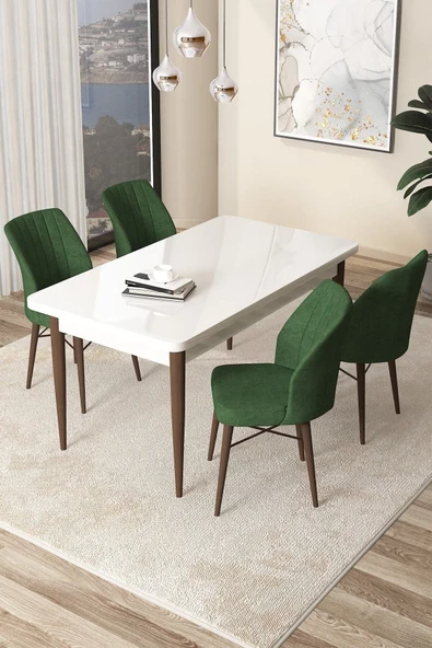 Canisa Concept Arp Serisi 70x110 Sabit Mutfak Masası Takımı Beyaz Ceviz Masa 4 Haki Yeşil Sandalye ürün görseli 1