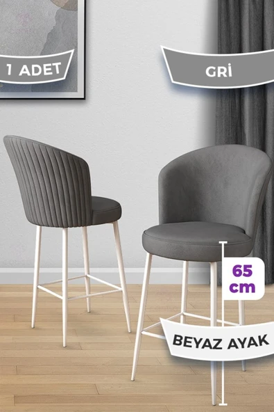 Canisa Alte Serisi 65 Cm Gri Ada Mutfak Bar Sandalyesi Babyface Kumaş Beyaz Metal Ayaklı ürün görseli 1