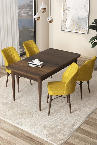 Canisa Concept Arp Serisi Sabit Mutfak Masası Takımı 70x110 Barok Desen Masa 4 Hardal Sandalye ürün görseli 1