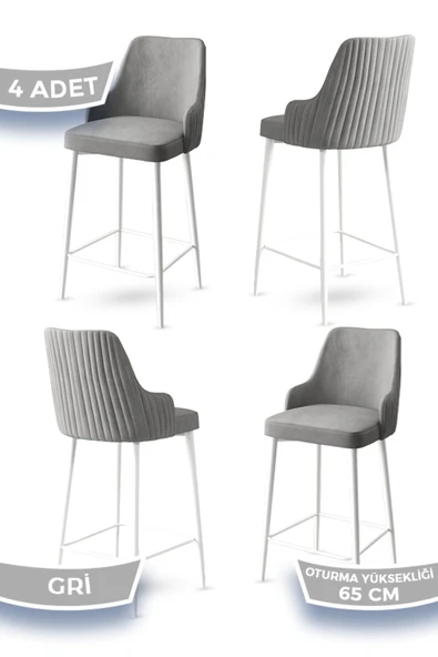 Canisa Concept Tera Serisi 4 Gri Sandalye 65 Cm Ada Mutfak Bar Sandalyesi Babyface Kumaş Beyaz Metal Ayaklı ürün görseli 1
