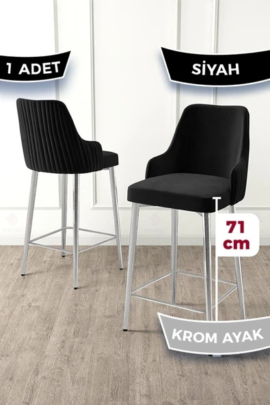 Canisa Enox Serisi 1 Adet Siyah Mutfak Bar Sandalyesi Babyface Kumaş Krom Kaplama Metal Ayak ürün görseli 1