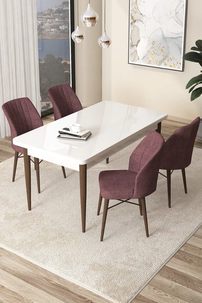 Canisa Concept Arp Serisi 70x110 Sabit Mutfak Masası Takımı Beyaz Ceviz Masa 4 Gül Kurusu Sandalye ürün görseli 1