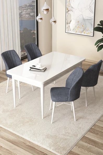 Canisa Concept Arp Serisi 70x110 Sabit Mutfak Masası Takımı Beyaz Masa 4 Füme Sandalye ürün görseli 1