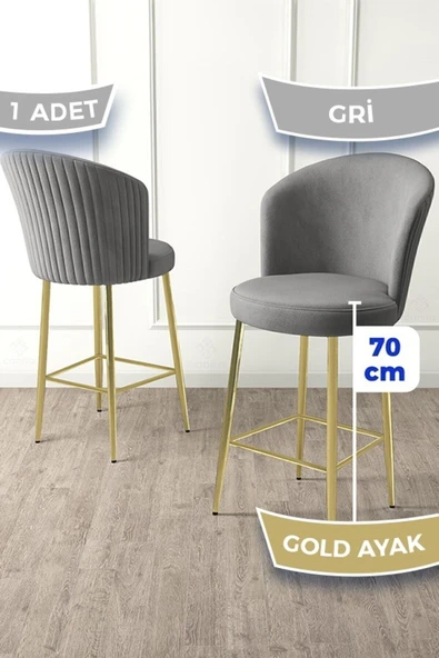 Canisa Fora Serisi Ada Mutfak Bar Sandalyesi Gold Kaplama Metal Ayaklı Babyface Kumaşlı 1 Gri Sandalye ürün görseli 1