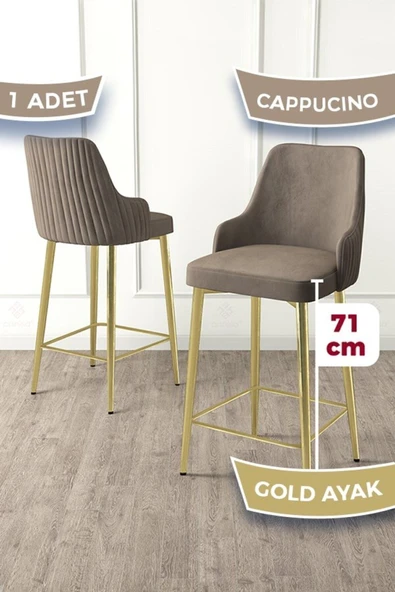 Canisa Enox Serisi 1 Adet Cappucino Mutfak Bar Sandalyesi Babyface Kumaş Gold Kaplama Metal Ayak ürün görseli 1