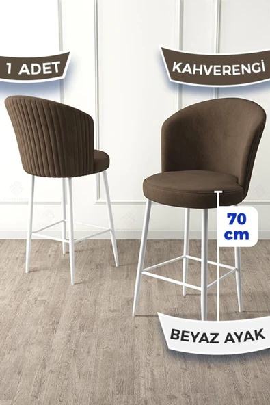 Canisa Fora Serisi 1 Adet Kahve Sandalye Ada Mutfak Bar Sandalyesi Beyaz Metal Ayaklı Babyface Kumaş ürün görseli 1