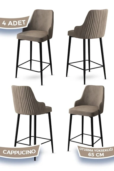 Canisa Tera Serisi 4 Cappucino Sandalye 65 Cm Ada Mutfak Bar Sandalyesi Babyface Kumaş Siyah Metal Ayaklı ürün görseli 1