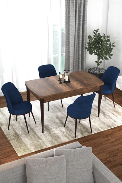 Canisa Concept Kor Serisi 70x114 Açılabilir Mutfak Masası Takımı Barok Desen Masa 4 Lacivert Sandalye ürün görseli 1
