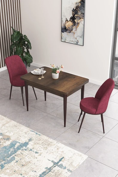 Canisa Concept Nil Serisi 70x110 Sabit Mutfak Masası Takımı Barok Desen Masa 2 Bordo Sandalye ürün görseli 1