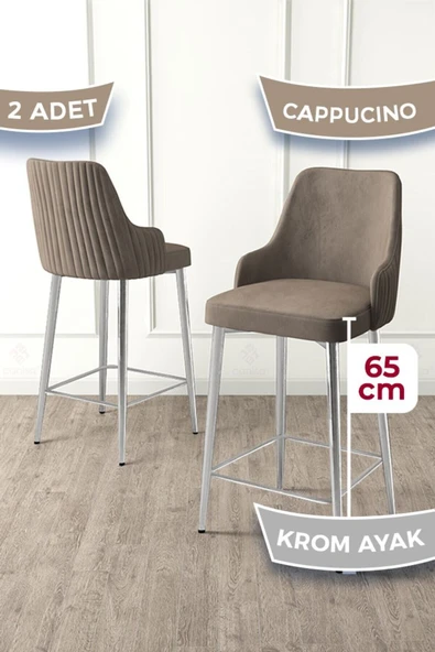 Canisa Tera Serisi 2 Adet Babyface Kumaş 65 cm Krom Kaplama Ayaklı Cappucino Bar Sandalyesi ürün görseli 1