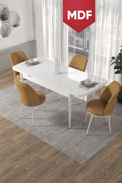 Canisa Kor Serisi 70x114 Açılabilir MDF Mutfak Masası Takımı Beyaz Masa 4 Cappucino Sandalye ürün görseli 1