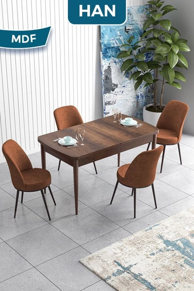 Canisa Han Serisi, 70x114 Açılabilir Mdf Masa Takımı,barok Ahşap Desen Masa, 4 Kiremit Sandalye ürün görseli 1