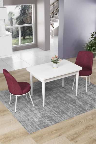 Canisa Concept Nil Serisi 70x110 Sabit Mutfak Masası Takımı Beyaz Masa 2 Bordo Sandalye ürün görseli 1