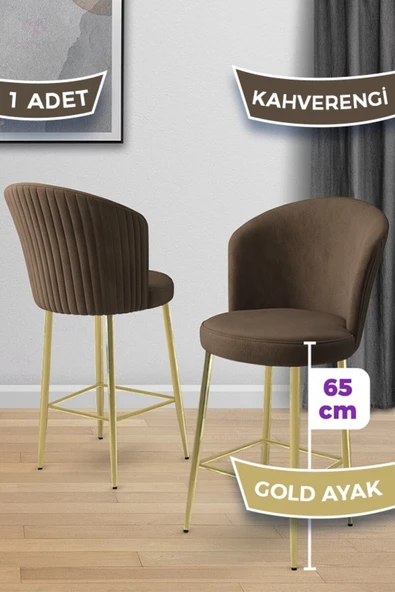 Canisa Alte Serisi 1 Adet Babyface Kumaş 65 cm Gold Kaplama Ayaklı Kahverengi Bar Sandalyesi ürün görseli 1
