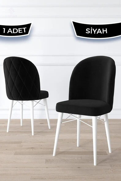 Canisa Bika Serisi 1 Adet Siyah Mutfak Sandalyesi Beyaz Gürgen Ayaklı 1. Sınıf Babyface Kumaş ürün görseli 1