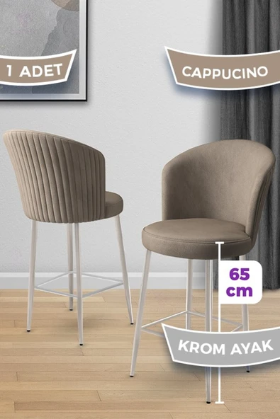 Canisa Alte Serisi 1 Adet Babyface Kumaş 65 cm Krom Kaplama Ayaklı Cappucino Bar Sandalyesi ürün görseli 1