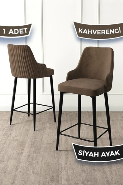 Canisa Enox Serisi, Mutfak Bar Sandalyesi, Babyface Kumaş, Siyah Metal Ayak , 1 Adet Kahve Sandalye ürün görseli 1