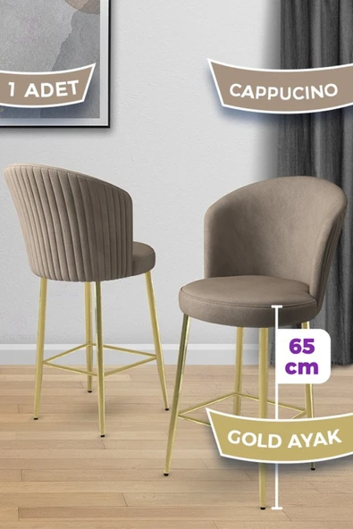 Canisa Alte Serisi 1 Adet Babyface Kumaş 65 cm Gold Kaplama Ayaklı Cappucino Bar Sandalyesi ürün görseli 1