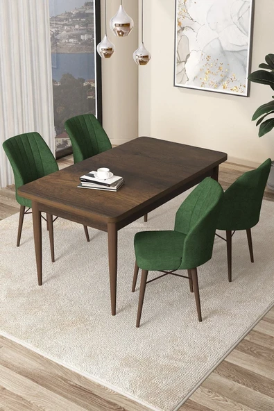 Canisa Concept Arp Serisi 70x110 Sabit Mutfak Masası Takımı Barok Desen Masa 4 Haki Yeşil Sandalye ürün görseli 1