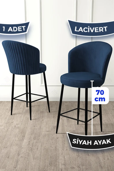 Canisa Fora Serisi 1 Adet Babyface Kumaş Lacivert Siyah Metal Ayak Ada Mutfak Bar Sandalyesi ürün görseli 1