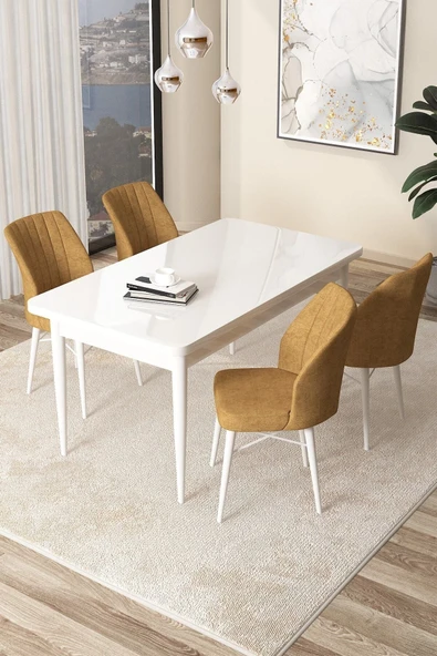 Canisa Concept Arp Serisi 70x110 Sabit Mutfak Masası Takımı Beyaz Masa 4 Cappucino Sandalye ürün görseli 1