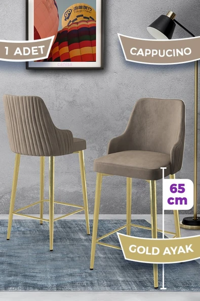 Canisa Tera Serisi 1 Adet Babyface Kumaş 65 cm Gold Kaplama Ayaklı Cappucino Bar Sandalyesi ürün görseli 1