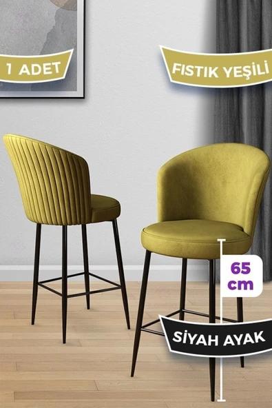 Canisa Alte Serisi 1 Adet 65 Cm Fıstık Yeşili Ada Mutfak Bar Sandalyesi Babyface Kumaş Siyah Metal Ayaklı ürün görseli 1
