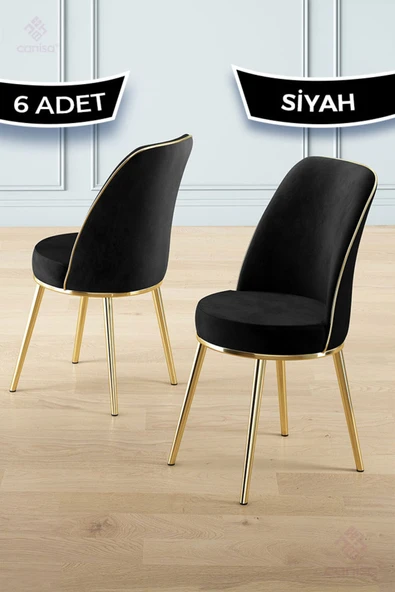Canisa Pefa Serisi 6 Adet Siyah Mutfak Sandalyesi Gold Kaplama Metal Ayak 1. Sınıf Babyface Kumaş ürün görseli 1