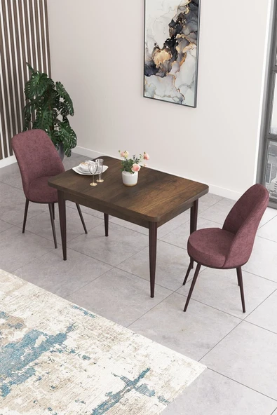 Canisa Concept Nil Serisi 70x110 Sabit Mutfak Masası Takımı Barok Desen Masa 2 Gül Kurusu Sandalye ürün görseli 1