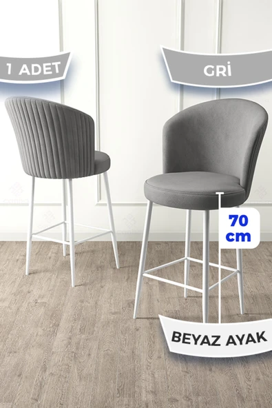 Canisa Fora Serisi 1 Adet Gri Sandalye Ada Mutfak Bar Sandalyesi Beyaz Metal Ayaklı Babyface Kumaş ürün görseli 1