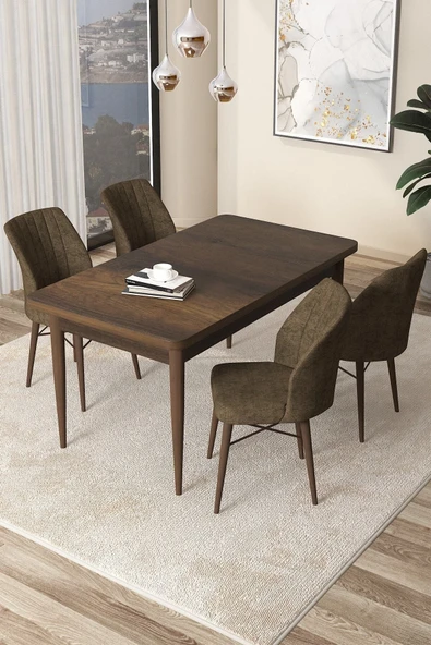 Canisa Concept Arp Serisi 70x110 Sabit Mutfak Masası Takımı Barok Desen Masa 4 Kahverengi Sandalye ürün görseli 1