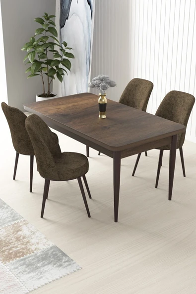 Canisa Concept Nil Serisi 70x110 Sabit Mutfak Masası Takımı Barok Desen Masa 4 Kahverengi Sandalye ürün görseli 1