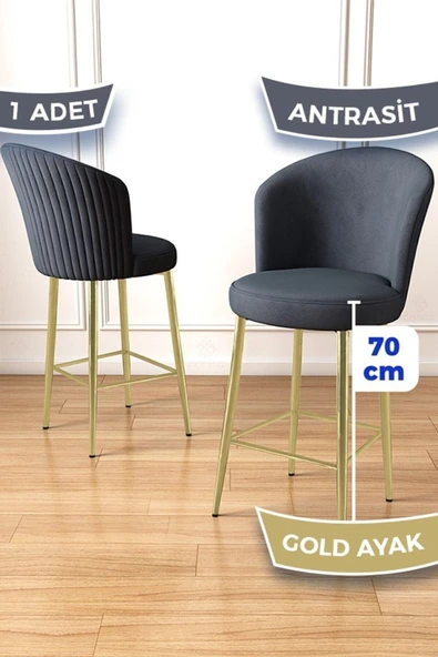 Canisa Fora Serisi Ada Mutfak Bar Sandalyesi Gold Kaplama Metal Ayaklı Babyface Kumaşlı 1 Antrasit Sandalye ürün görseli 1