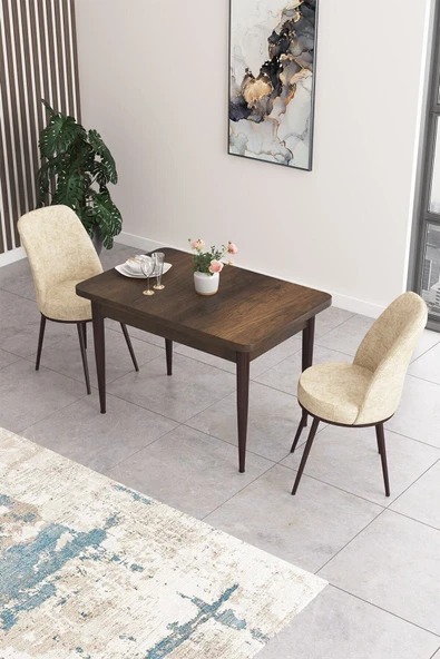 Canisa Concept Nil Serisi 70x110 Sabit Mutfak Masası Takımı Barok Desen Masa 2 Krem Sandalye ürün görseli 1