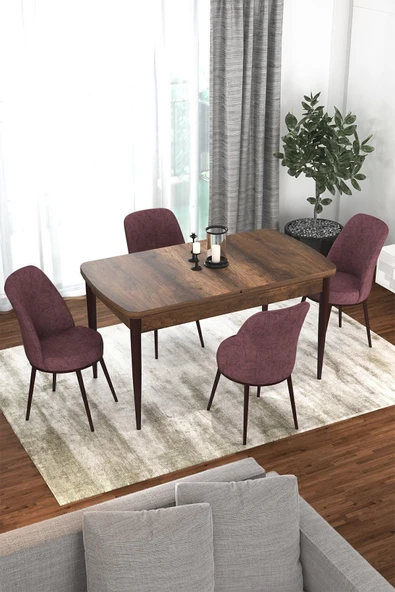 Canisa Concept Kor Serisi 70x114 Açılabilir Mutfak Masası Takımı Barok Desen Masa 4 Gül Kurusu Sandalye ürün görseli 1