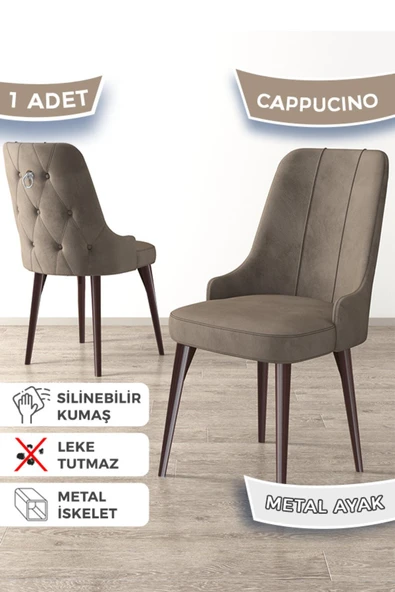Canisa Newa Serisi, 1.sınıf Babyface Kumaş Kahve Metal Ayak Gümüş Halkalı, 1 Adet Cappucino Sandalye ürün görseli 1