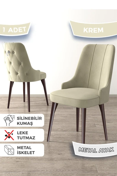 Canisa Newa Serisi, 1.sınıf Babyface Kumaş Kahve Metal Ayak, 1 Adet Krem Sandalye Gümüş Halkalı ürün görseli 1