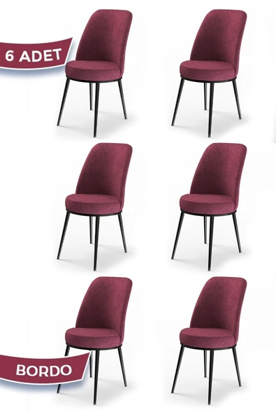 Canisa Concept Dexa Serisi, Üst Kalite Yemek Odası Sandalyesi, Metal Siyah Iskeletli, 6 Adet Bordo Sandalye ürün görseli 1