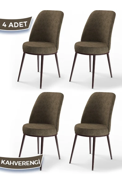 Canisa Concept Dexa Serisi, Üst Kalite Yemek Odası Sandalyesi, Metal Kahverengi Iskeletli, 4 Adet Kahve Sandalye ürün görseli 1