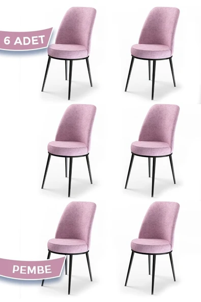 Canisa Concept Dexa Serisi, Üst Kalite Yemek Odası Sandalyesi, Metal Siyah Iskeletli, 6 Adet Pembe Sandalye ürün görseli 1