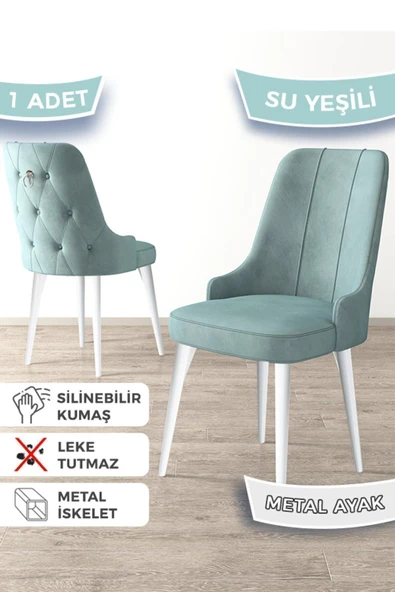 Canisa Newa Serisi, 1.sınıf Babyface Kumaş Beyaz Metal Ayak, 1 Adet Su Yeşili Sandalye Gümüş Halkalı ürün görseli 1
