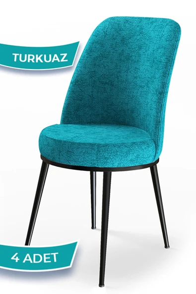 Canisa Concept Dexa Serisi, Üst Kalite Yemek Odası Sandalyesi, Metal Siyah Iskeletli, 4 Adet Turkuaz Sandalye ürün görseli 1
