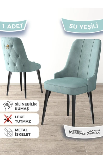 Canisa Newa Serisi, 1.sınıf Babyface Kumaş Siyah Metal Ayak Gold Halkalı, 1 Adet Su Yeşili Sandalye ürün görseli 1