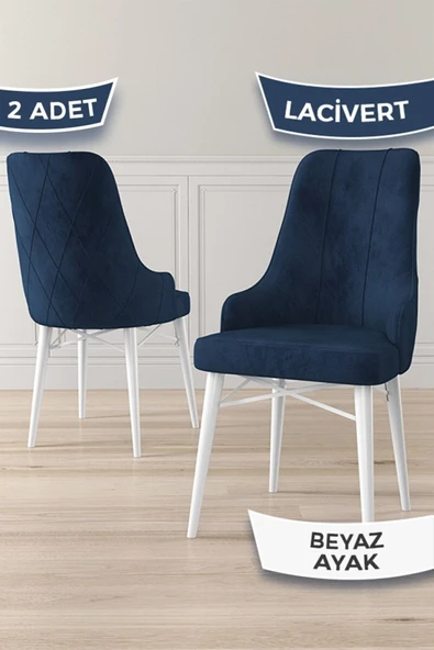 Canisa Neta Serisi, 1.sınıf Babyface Kumaş Sandalye, Beyaz Gürgen Ayak, 2 Adet Lacivert Sandalye ürün görseli 1