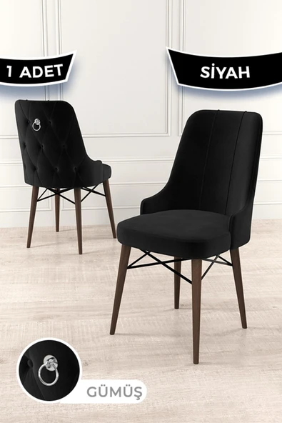 Canisa Concept Pare Serisi, Ceviz Gürgen Ayaklı, 1.sınıf Babyface Ithal Kumaş Siyah Sandalye, Gümüş Halka ürün görseli 1